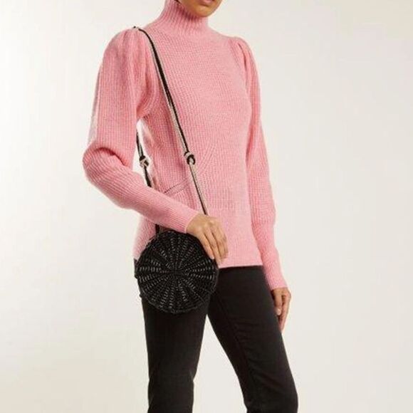 Frame Denim Wool and Cashmere Puff Sleeve Luxury Sweater in Spanish Pink - Picture 2 of 15
